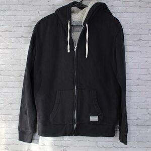 Hollister Youth Small Sherpa Lined Full Zip Hoodie Black White
